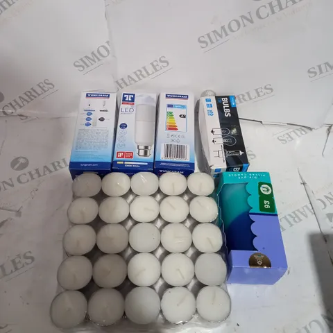 GROUP OF ASSORTED LIGHT BULBS AND CANDLES