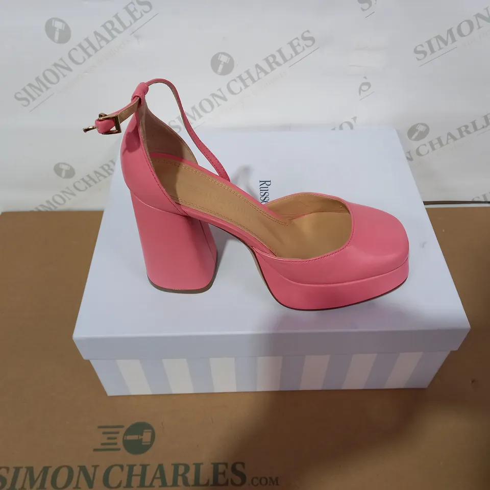BOXED PAIR OF RUSSELL & BROMLEY PINK HIGH HEELS SIZE 37 