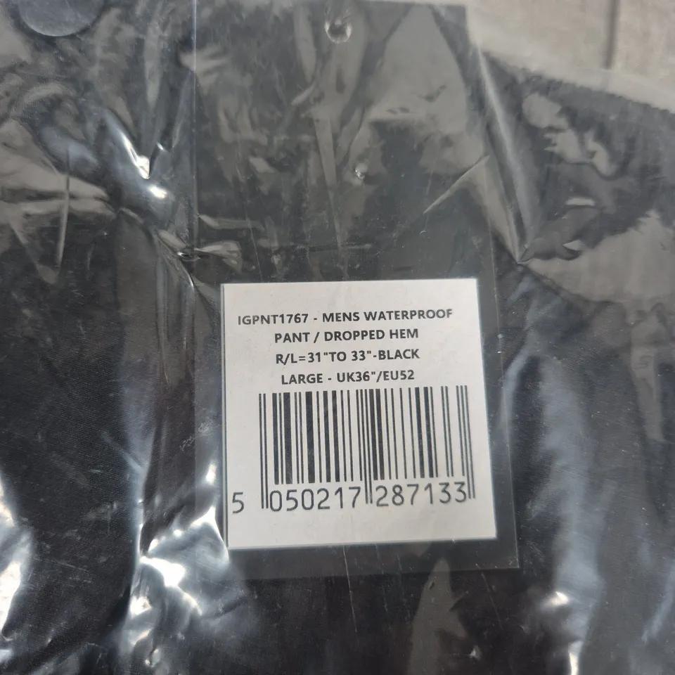 ISLAND GREEN MEN'S WATERPROOF PANT – DROPPED HEM, BLACK, UK 36 (EU 52) LARGE