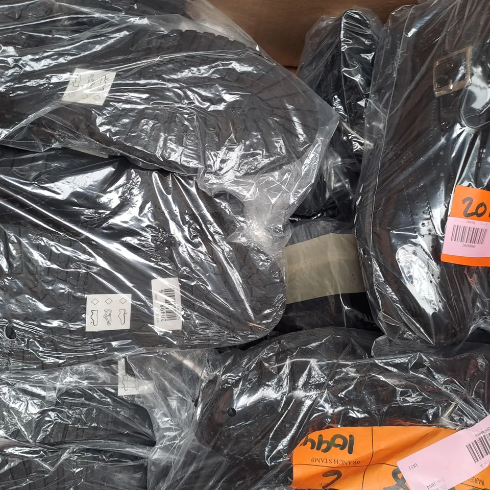 BOX OF APPROXIMATELY 10 PAIRS OF LILLEY SHOES IN GLOSSY BLACK IN VARIOUS SIZES
