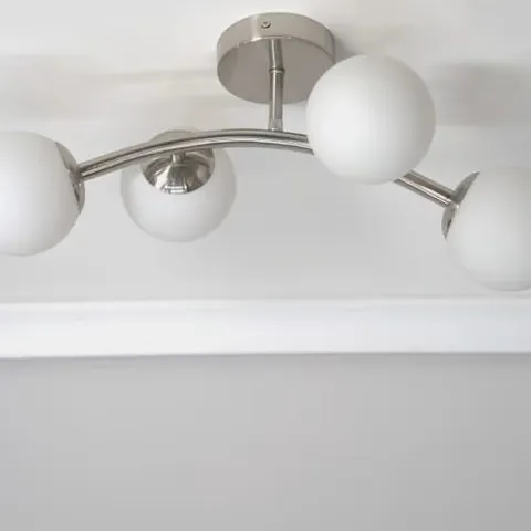 BOXED JAS BRUSHED CHROME 4 ARM FROSTED GLOBE CEILING LIGHT
