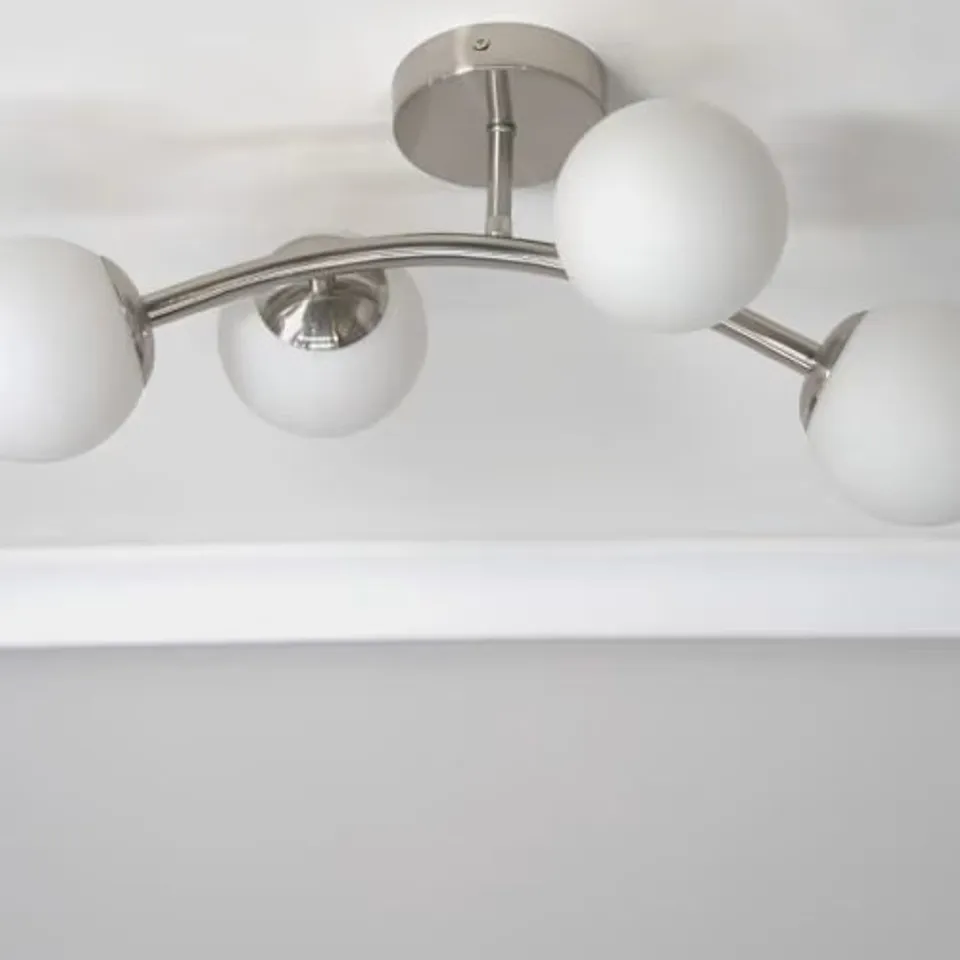 BOXED JAS BRUSHED CHROME 4 ARM FROSTED GLOBE CEILING LIGHT