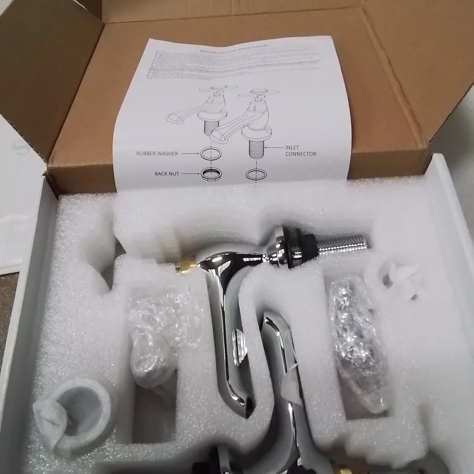 BOXED WHITE TOPAZ WITH CROSSHEAD TOPAZ BASIN MIXER