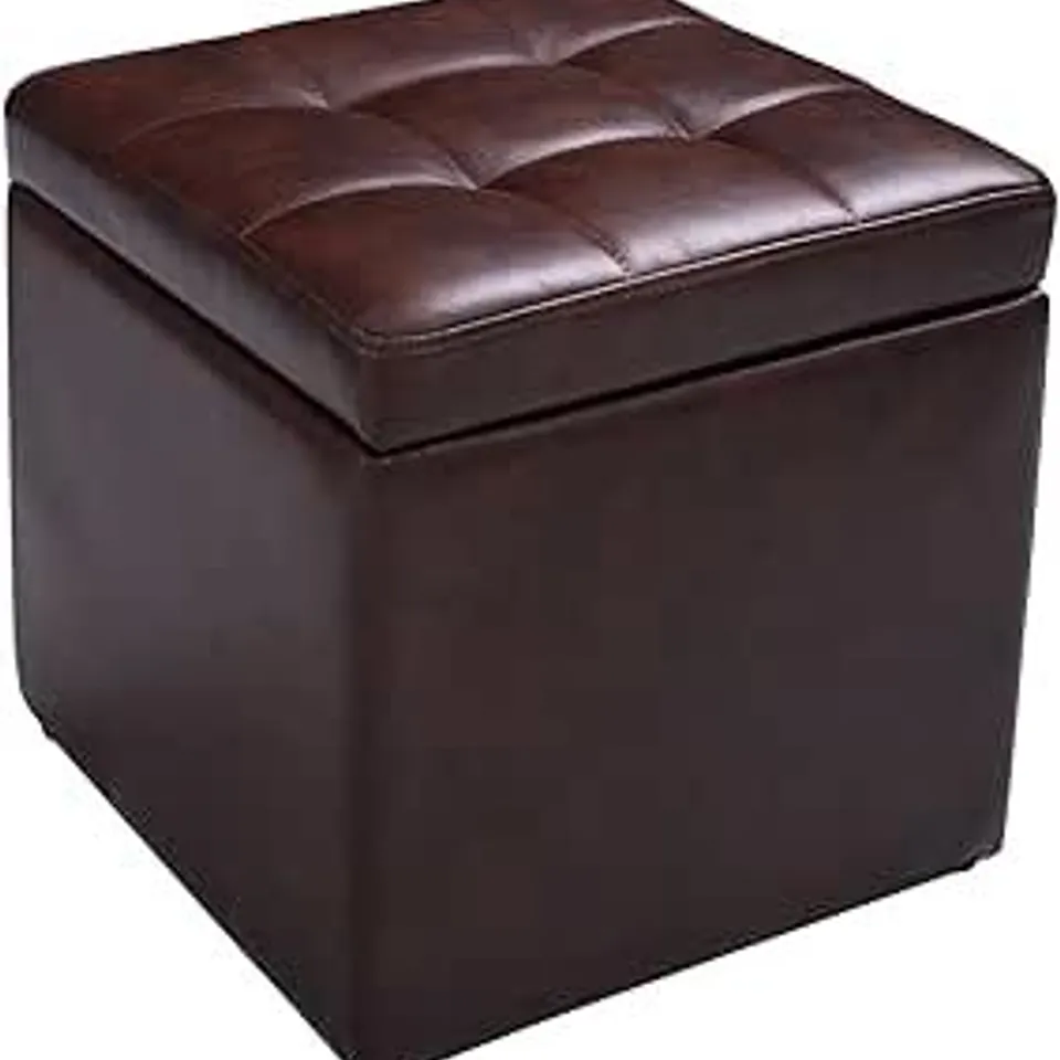 BOXED COSTWAY OTTOMAN POUFFE STORAGE BOX LOUNGE SEAT FOOTSTOOL - BROWN