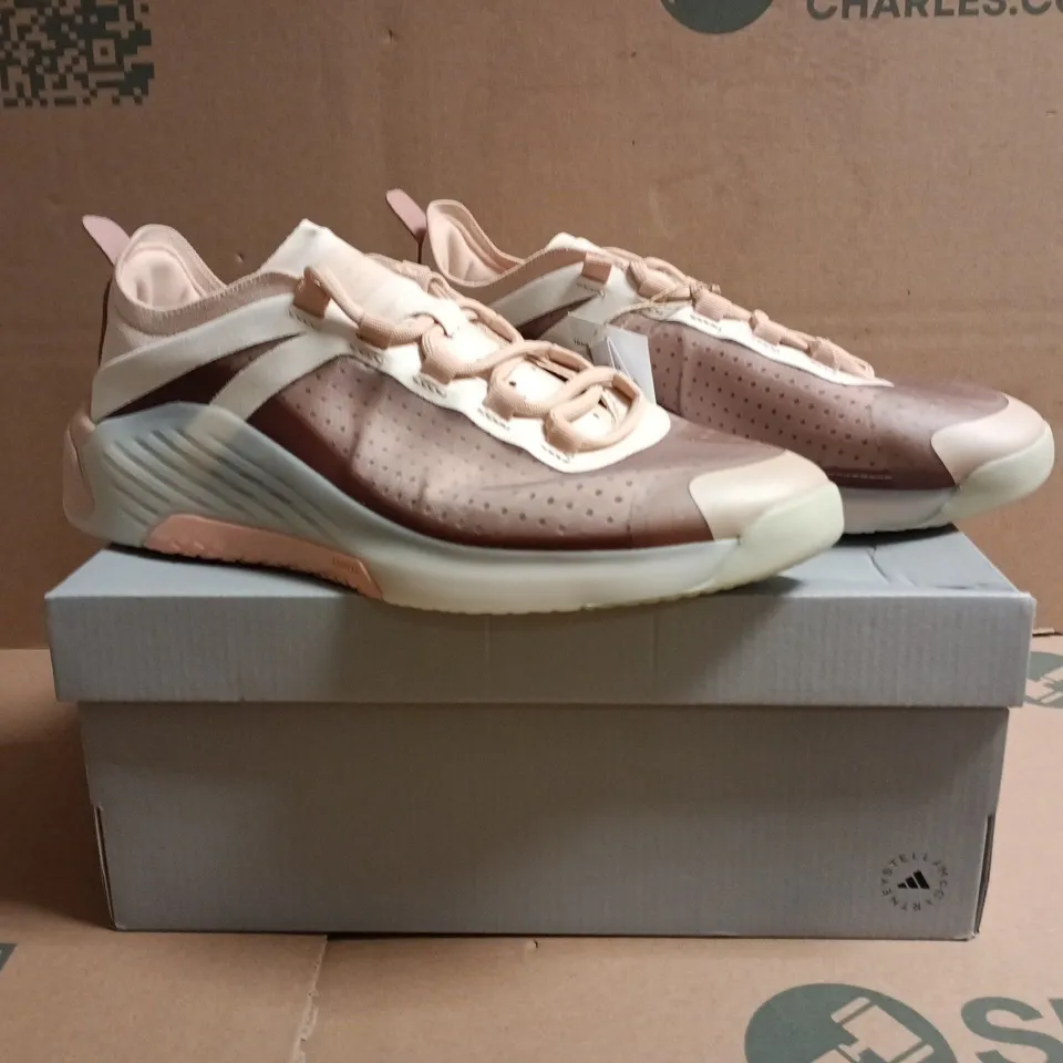 BOXED PAIR OF ADIDAS ASMC TRAINING DROPS TRAINERS IN NUDE/CREAM/CHOCOLATE SIZE UK 6.5
