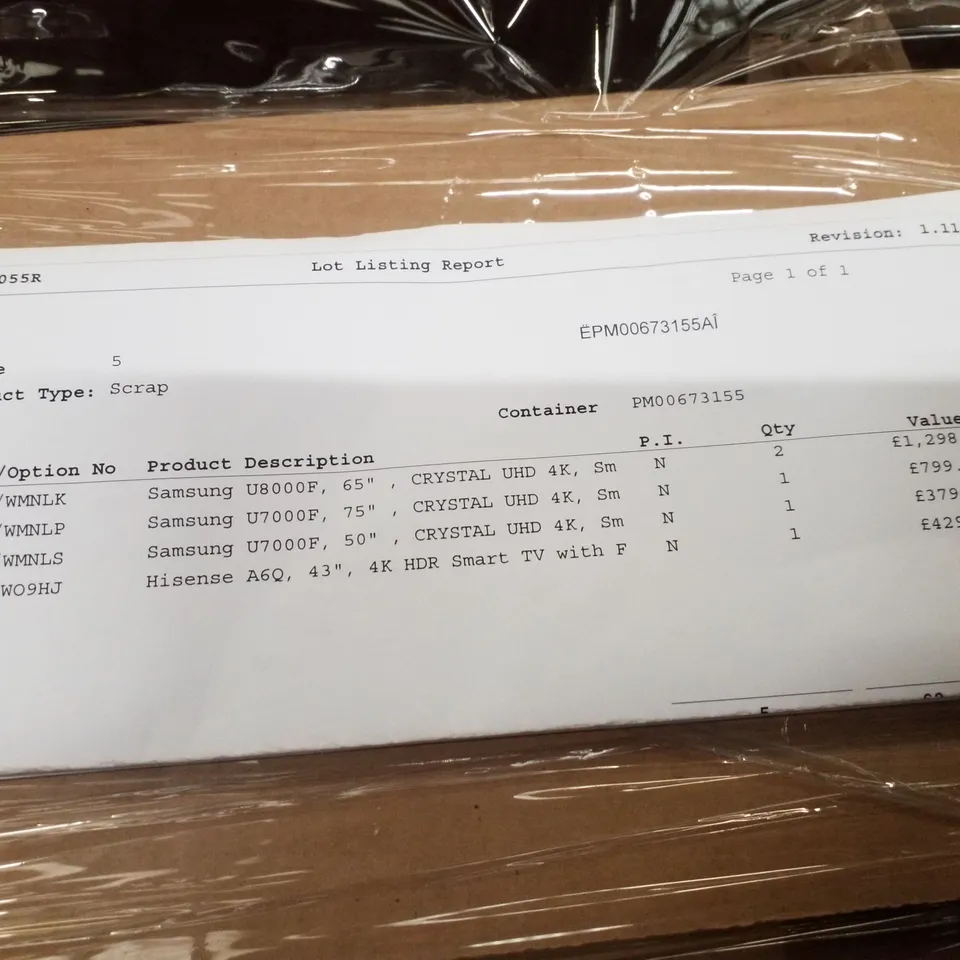 PALLET CONTAINING 5 ASSORTED DAMAGED TVS