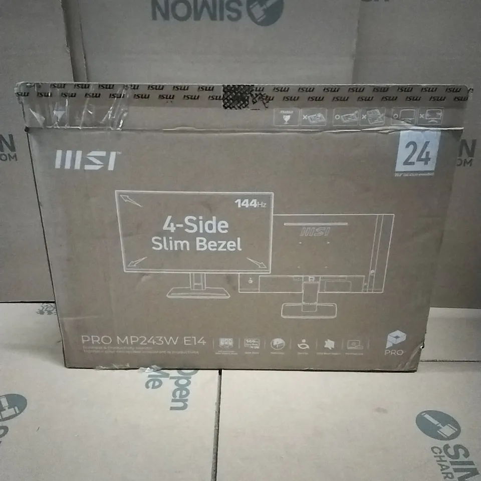 BOXED MSI PRO MP243W E14 24-INCH FHD COMPUTER MONITOR, 1920X1080 IPS, 144HZ, 1MS, HDR