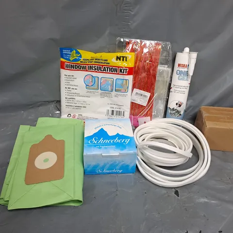 APPROXIMATELY 10 ASSORTED HOUSEHOLD ITEMS TO INCLUDE WINDOW INSULATION KIT, ONE GEL, PAPER CUPS, ETC