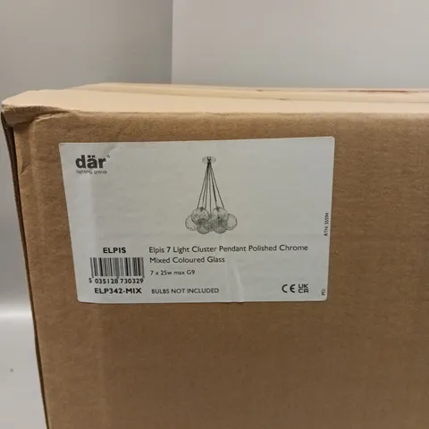 BOXED BRAND NEW DAR LIGHTING ELPIS 7 LIGHT CLUSTER PENDANT IN POLISHED CHROME