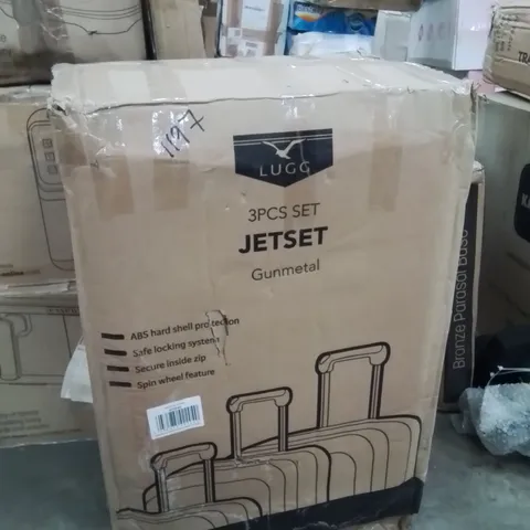BOXED LUGG 3PCS SET JETSET GUNMETAL HARD SHELL LUGGAGE CASES