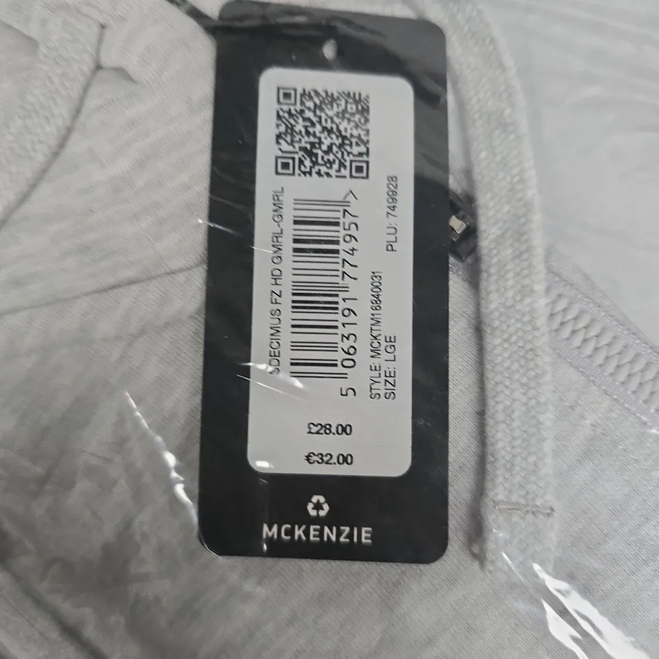 BAGGED MCKENZIE GREY ZIP HOODIE – SIZE UK LARGE (LGE) – NEW WITH TAGS