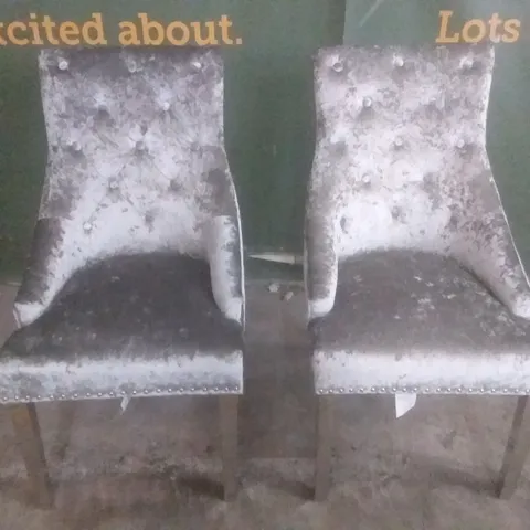 SET OF 2 IMPERIAL SILVER VELVET BUTTON BACK DINING CHAIRS (CHROME LEG)