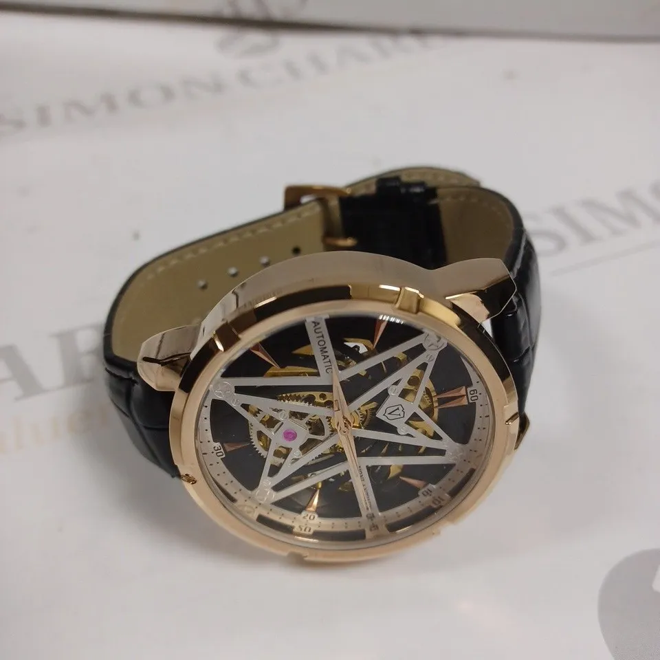 MENS VONLANTHEN AUTOMATIC SKELETON WATCH – V110 - GLASS EXHIBITION BACKCASE – BLACK LEATHER STRAP