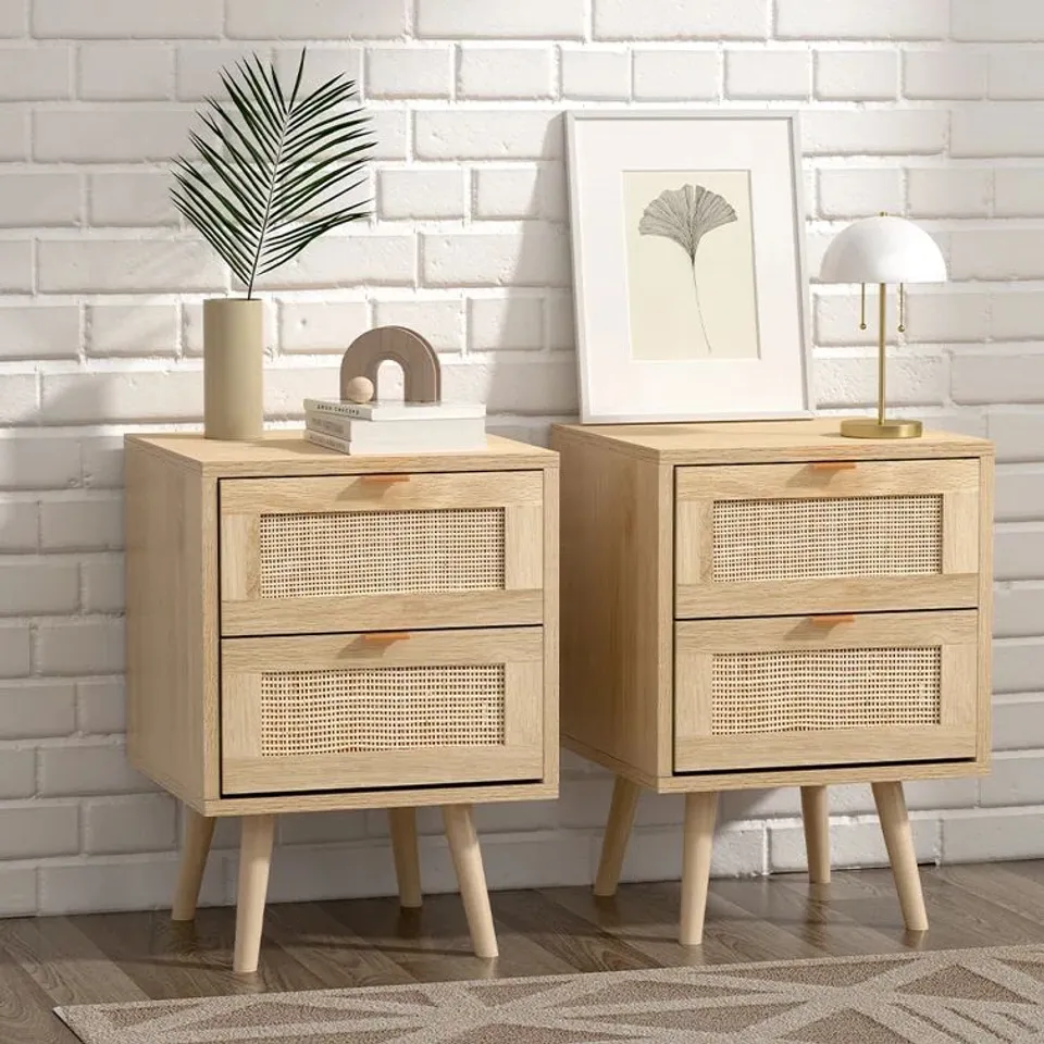 BOXED AHAMADOU 40cm W RATTAN BEDSIDE TABLE (1 BOX)