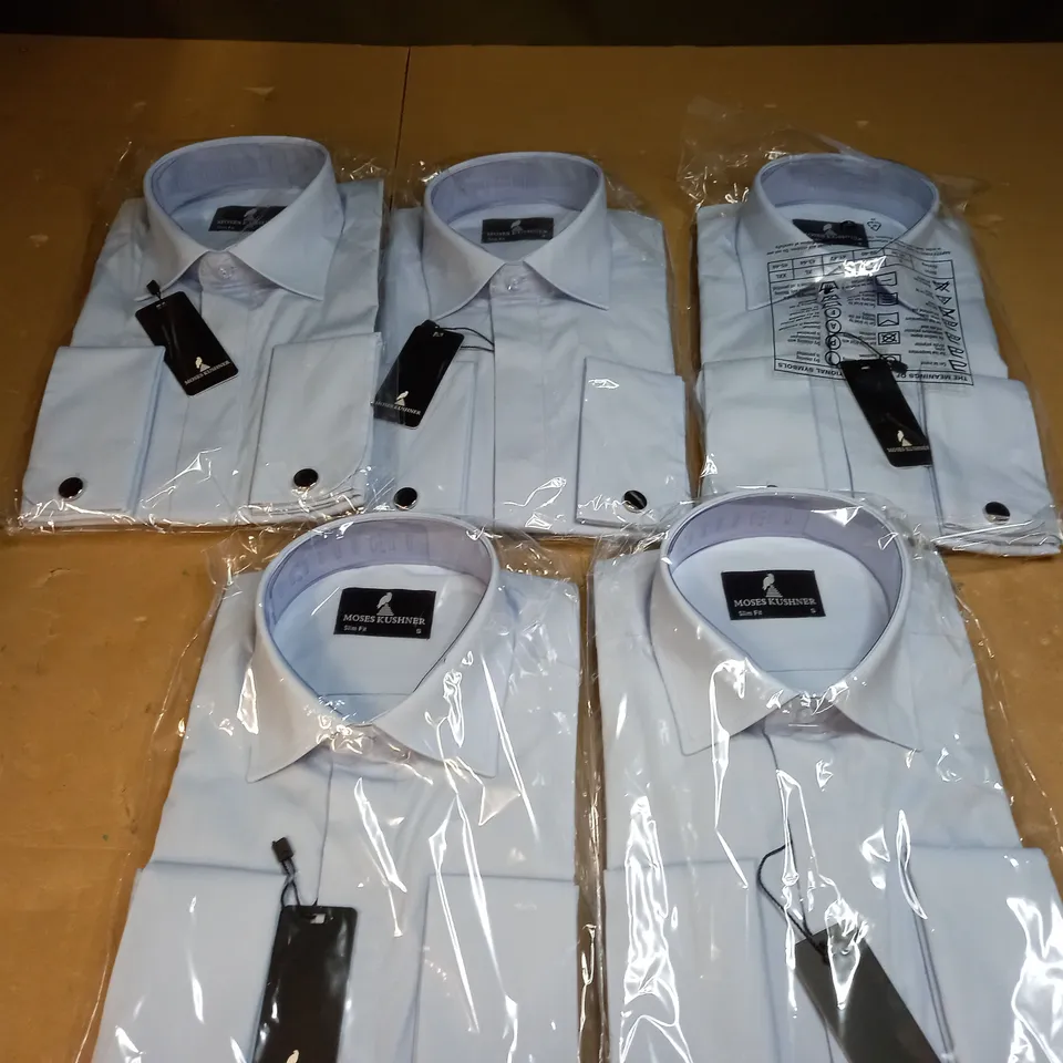MOSES KUSHNER LOT OF 5 LONG SLEEVE SLIM FIT BUTTONED LIGHT BLUE SHIRTS - SMALL