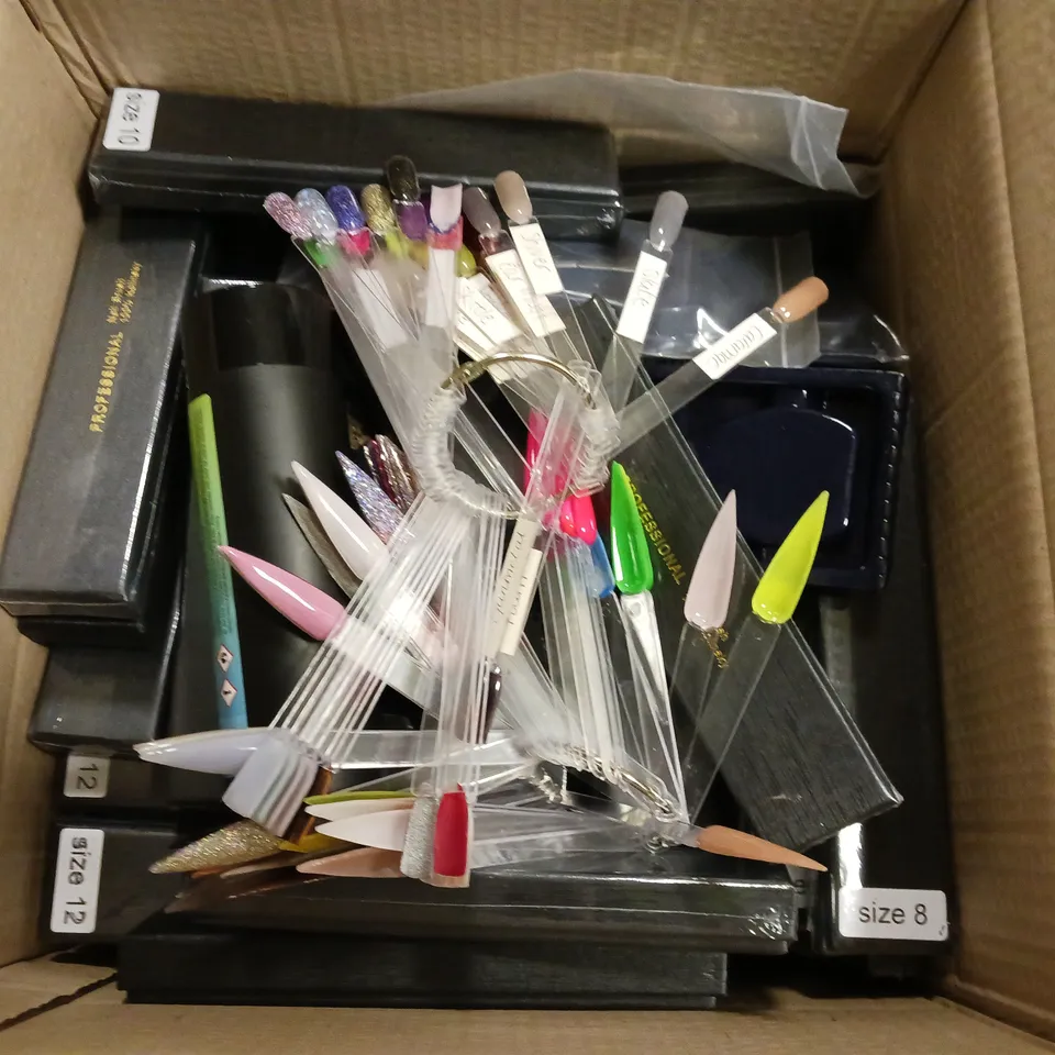 BOX OF APPROXIMATELY 20 ASSORTED NAIL CARE ITEMS TO INCLUDE - NAIL BRUSHES - CUTICLE NIPPERS - ACETONE REMOVER - ETC