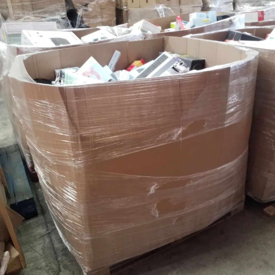 PALLET CONTAINING ASSORTED ELECTRICAL RETURNS INCLUDING CANON  PIXMA TS3350 PRINTER, HP ENVY 6020E PRINTER, GAMING KIT, AERIAL, WIRELESS HEADPHONES & UNIVERSAL REMOTE