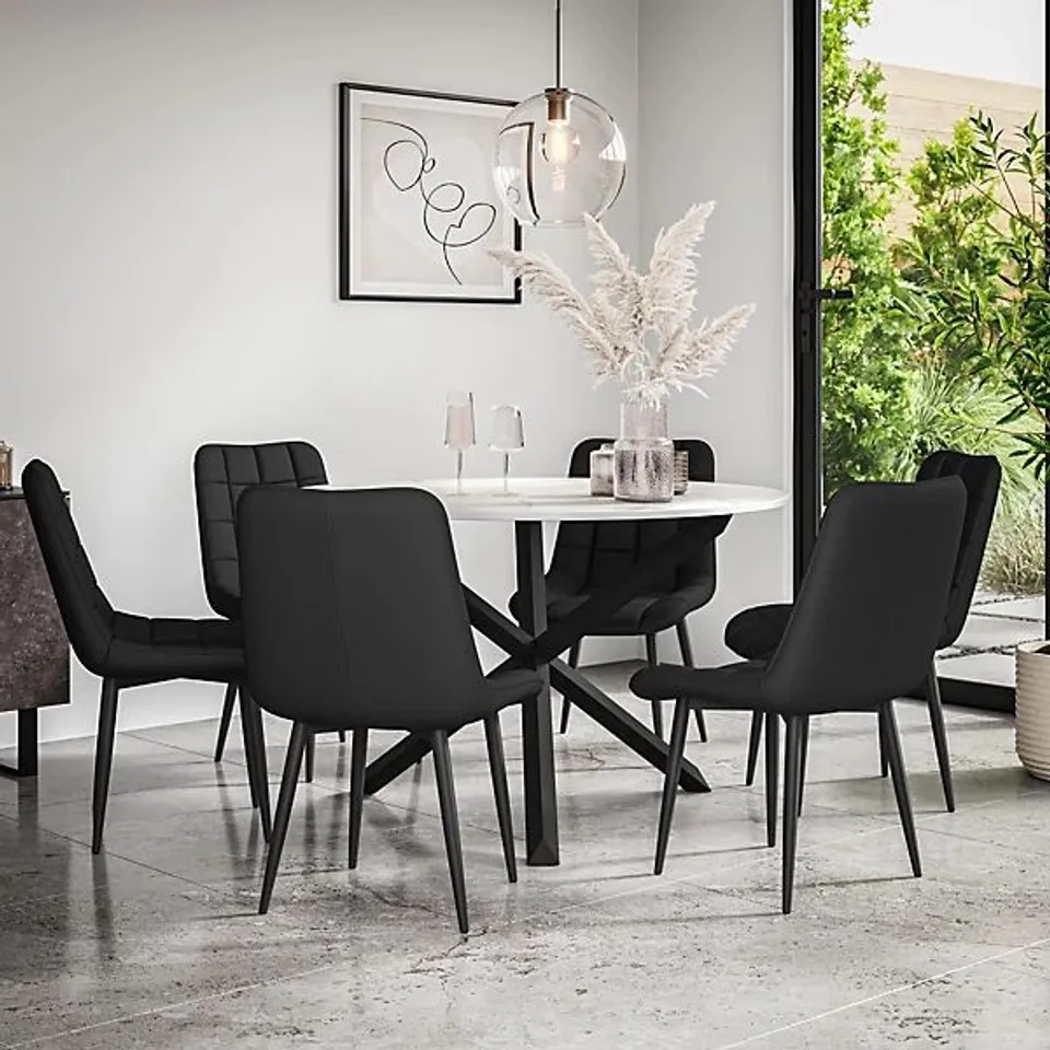 BOXED MALVERN FAUX MARBLE TOP TABLE WITH BLACK LEGS (2 BOXES)