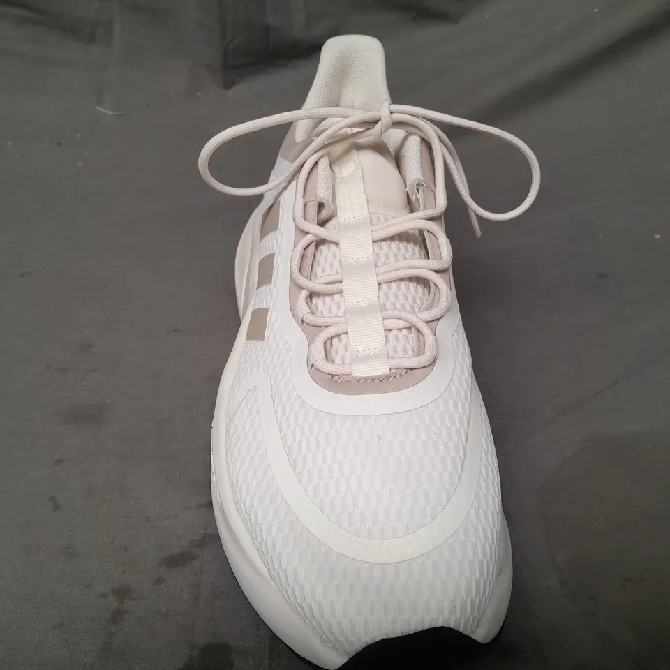 BOXED PAIR OF ADIDAS ALPHABOUNCE + SHOES IN OFF WHITE/BEIGE UK SIZE 11