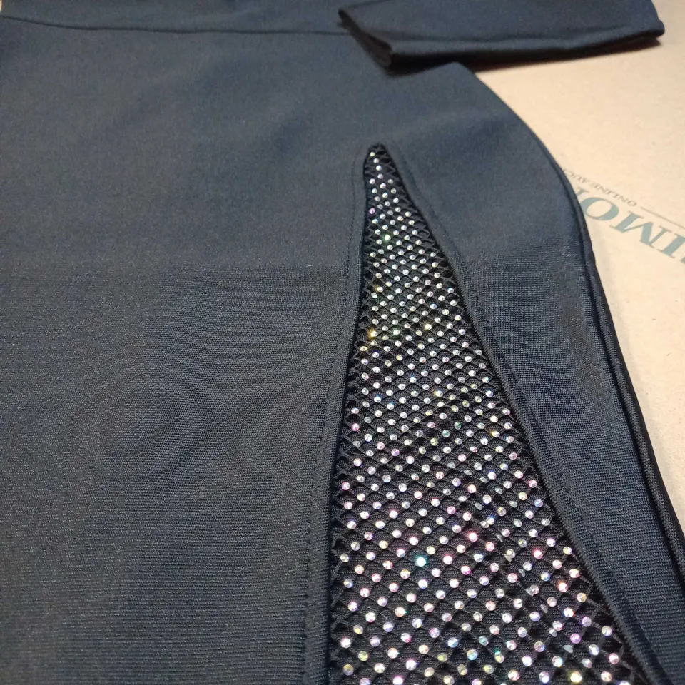 FOREVER UNIQUE BLACK/SPARKLE GEM BODYCON MIDI DRESS - SMALL