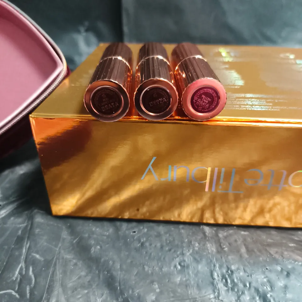 BOXED CHARLOTTE TILBURY HOT LIPS BAG WITH LIPSTICK TRIO