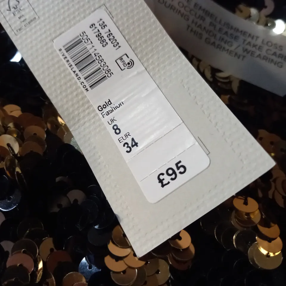 RIVER ISLAND PETITE GOLD SEQUIN DRESS - UK 8