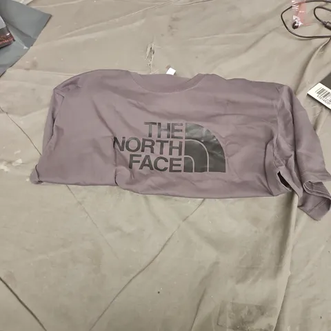 The North Face T-Shirt – Gray/Purple Logo on Back