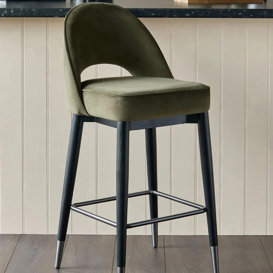 BOXED DANETTI CLOVER OLIVE GREEN VELVET BAR STOOL
