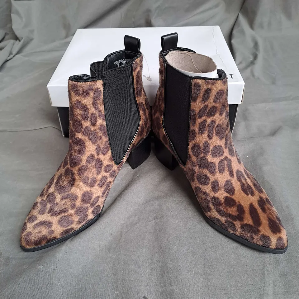 BOXED PAIR OF NINE WEST SYNTHETIC ANKLE BOOTS IN LEOPARD SIZE EU 35