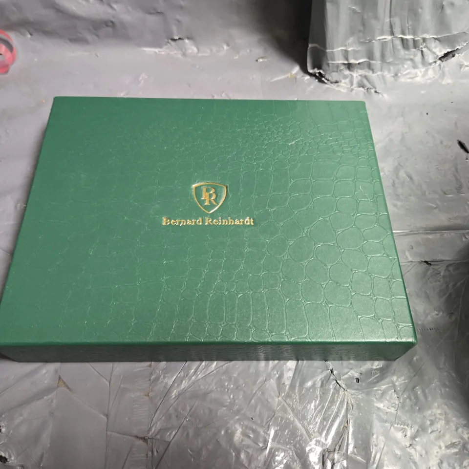 BERNARD REINHARDT STAINLESS STEEL WATCH WITH BLUE DIAL – BOXED