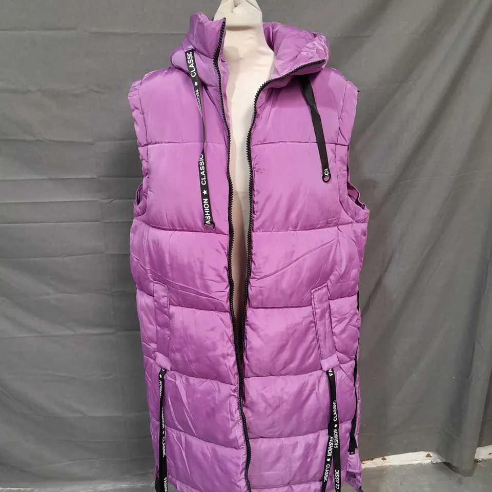 MINORITY FASHION CLASSIC LONG PADDED GILET IN PURPLE - XXL