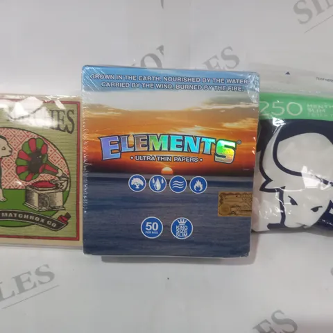 APPROXIMATELY 20 ASSORTED HOUSEHOLD ITEMS TO INCLUDE MENTHOL SLIM FILTER TIPS, ELEMENTS ULTRA THIN PAPERS, SAFETY MATCHES, ETC