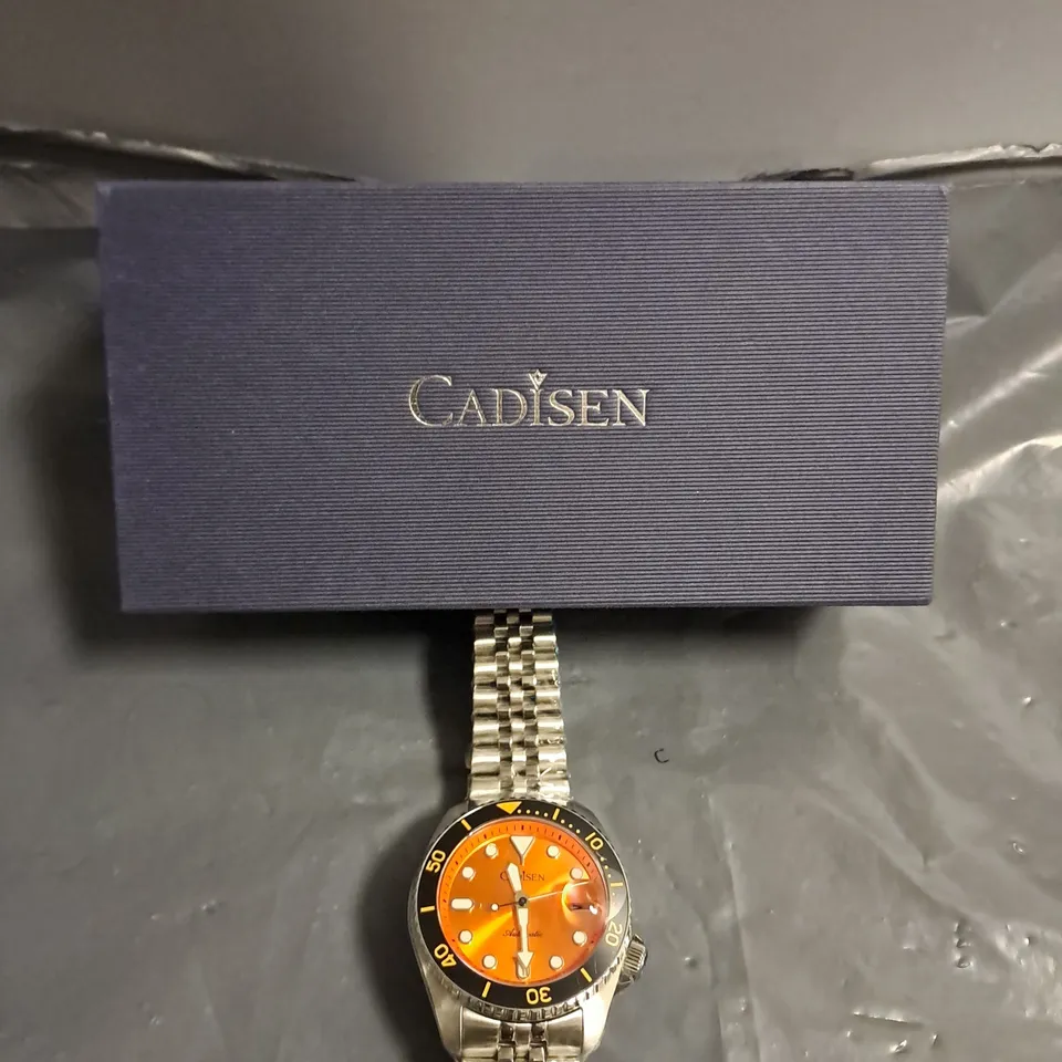 BOXED CADISEN AUTOMATIC ORANGE DIAL WATCH