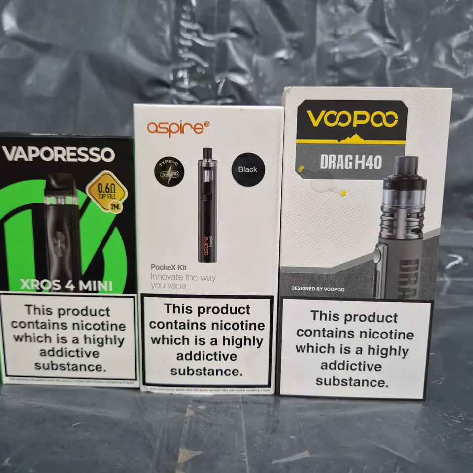 BOX OF APPROXIMATELY 20 ASSORTED VAPING ITEMS AND PRODUCTS TO INCLUDE VAPORESSO, ASPIRE, ETC