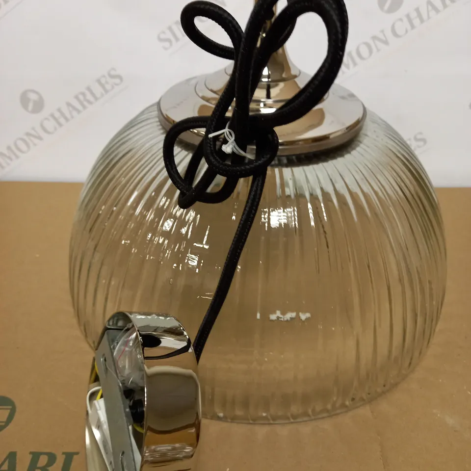 DAR LIGHTING YAMBOL PENDANT POLISHED NICKEL CLEAR GLASS LIGHT FIXTURE