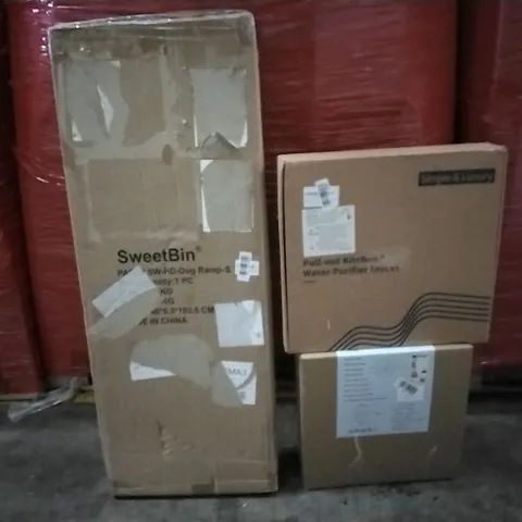 PALLET OF ASSORTED PRODUCTS AND HOUSEHOLD GOODS TO INCLUDE;DOG RAMP,LED LIGHT,WATER PURIFIER FAUCET