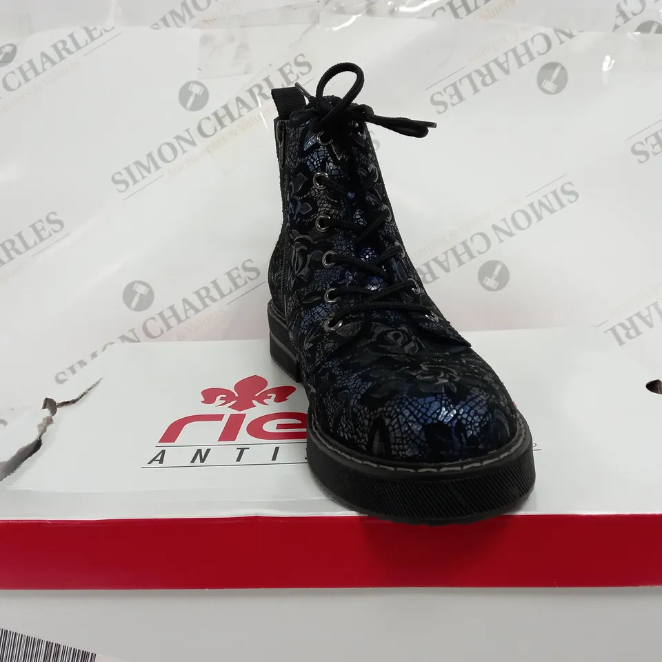 RIEKER LACE UP BOOT DARK FLOURAL SIZE 6 - BOXED 