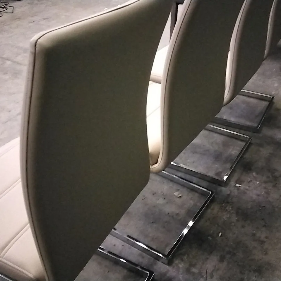 SET OF 4 MINK LEATHER DINING CHAIRS WITH CHROME LEGS