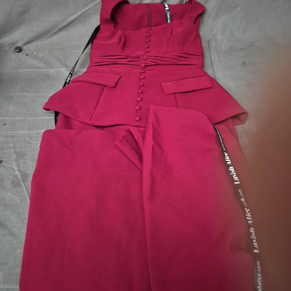 Lavish Alice Burgundy Jumpsuit with square neck and front button detail