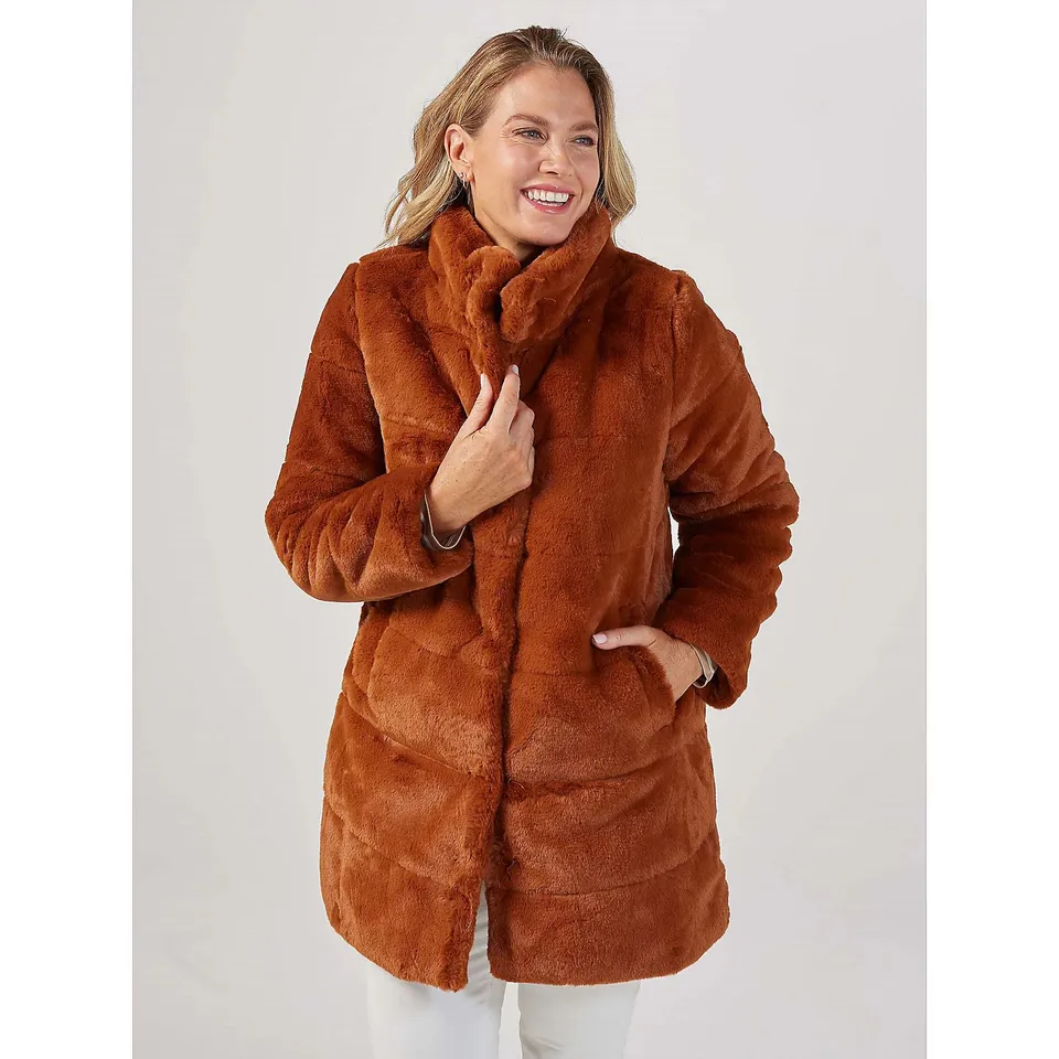 CENTIGRADE LONG LINE FAUX FUR COAT