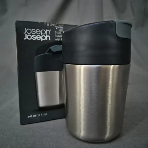 BOXED JOSEPH JOSEPH SIPP STEEL TRAVEL MUG W. FLIP-TOP CAP