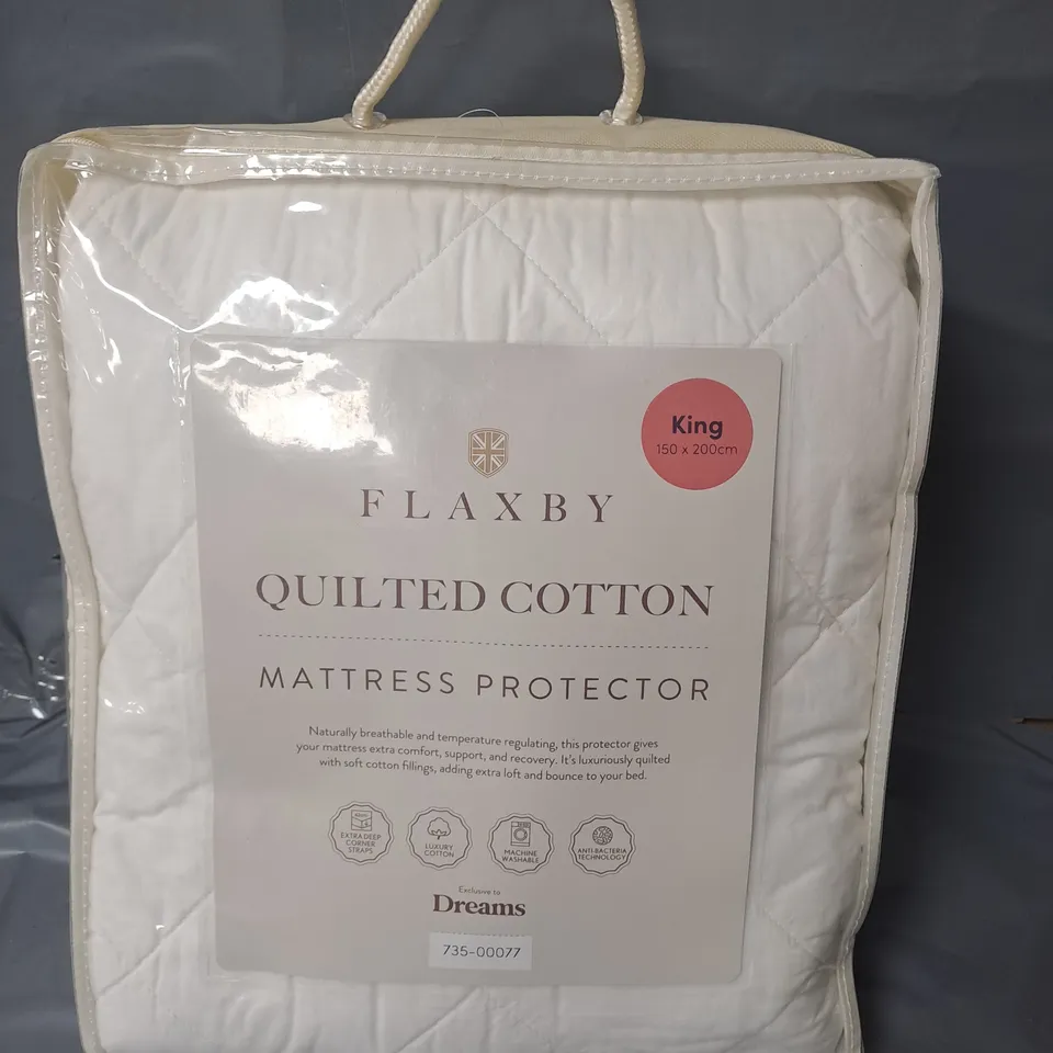 FLAXBY QUILTED COTTON MATTRESS PROTECTOR - WHITE - KING SIZE