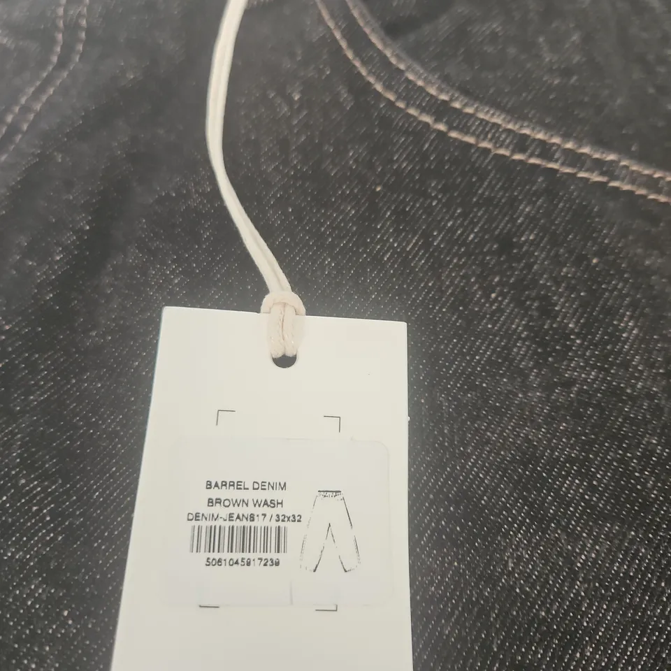 A_D BARREL DENIM JEANS – BROWN WASH, UK 32 (32W X 32L)