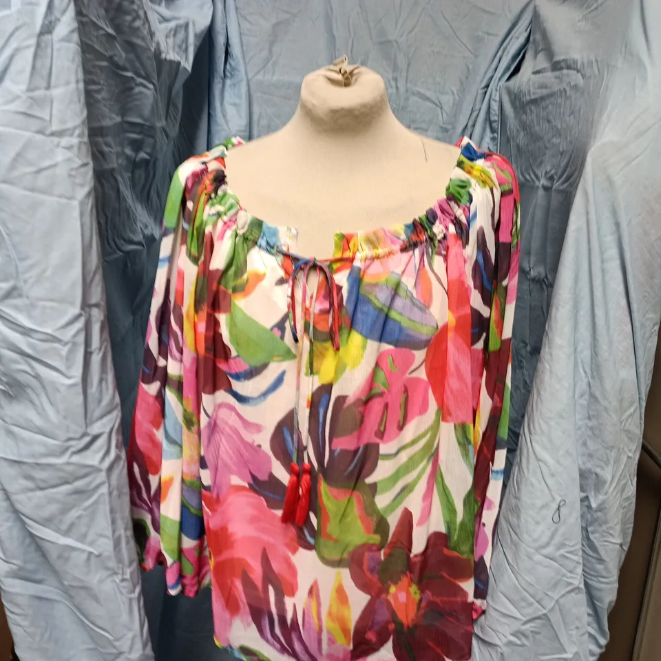 ROMAN TIE FRONT BARDOT TOP – PINK FLORAL, UK 14 (S)