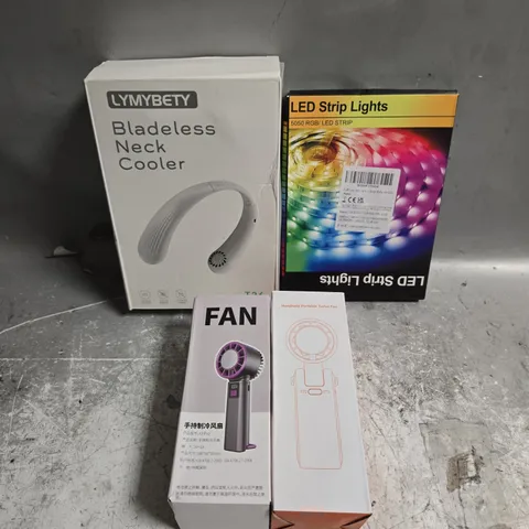 APPROXIMATELY 8 ASSORTED ELECTRICAL PRODUCTS & ACCESSORIES TO INCLUDE NECK FAN, LED LIGHT STRIPS, PORTABLE FAN ETC 