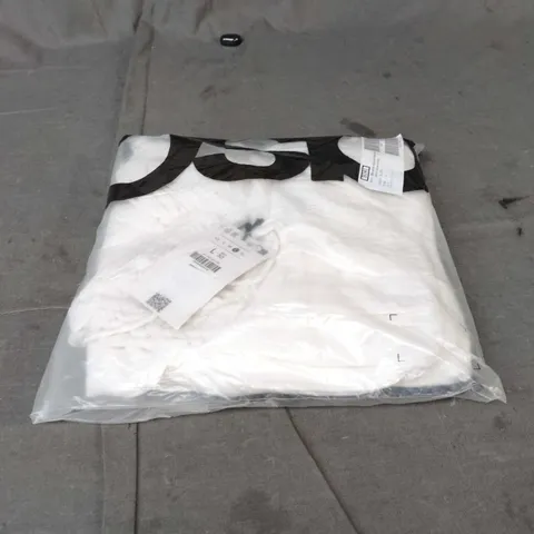 ASOS BERSHKA SHIRRED MILKMAID MINI DRESS IN ECRU – SIZE L. BAGGED