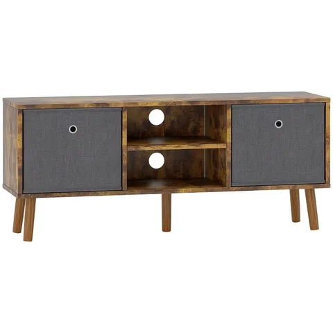 BOXED HOMCOM TV CABINET STAND UNIT FOR TVS UP TO 50'' WITH FOLDABLE DRAWERS, ENTERTAINMENT CENTRE FOR LIVING ROOM RUSTIC BROWN