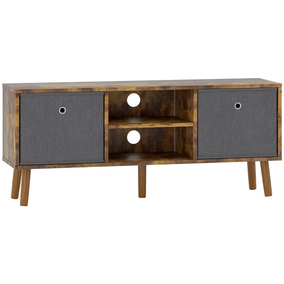 BOXED HOMCOM TV CABINET STAND UNIT FOR TVS UP TO 50'' WITH FOLDABLE DRAWERS, ENTERTAINMENT CENTRE FOR LIVING ROOM RUSTIC BROWN