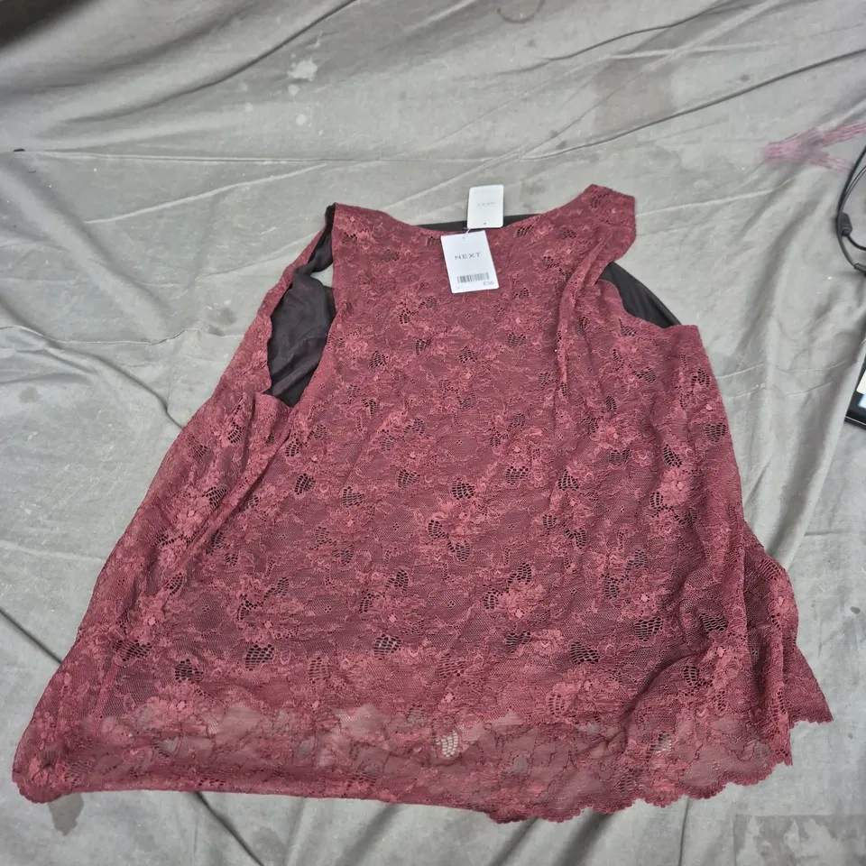NEXT BURGUNDY LACE TOP, UK SIZE 22