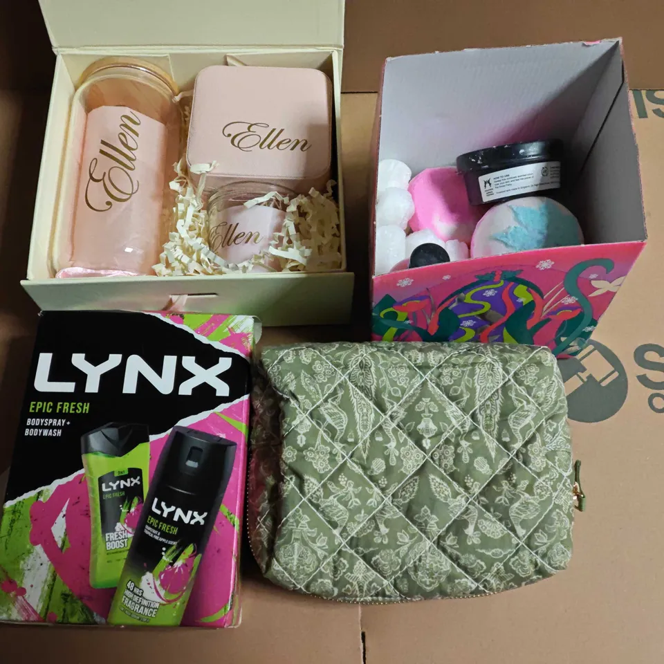 LOT OF 4 ASSORTED HEALTH AND BEAUTY GIFT SETS TO INCLUDE LYNX EPC FRESH, DERMALOGOCA GIFT SET AND BATH BOMBS